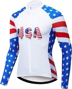Jersey de manga larga para montar en bicicleta de invierno con bandera de EE. UU. de material duradero para hombre, ropa ligera para ciclismo de Power Hint - Product Image 1