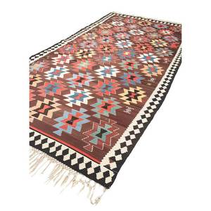 พรมขนสัตว์ทอมือสีเบจและสีน้ำตาลลายเรขาคณิตและลวดลายนามธรรมสำหรับห้องนั่งเล่น ห้องโถง หรือพื้นที่วัยรุ่น รุ่น Paem-788 - Product Image 2