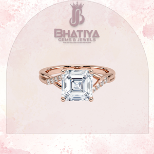 Ascher Cut 1-3 CT Solitaire Diseño de tres piedras Regalo de Navidad para mujeres Chemise Anillo de compromiso de diamantes de oro blanco de 18 quilates - Product Image 3