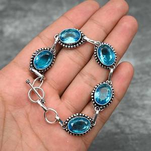 Blue Topaz <b>Bracelet</b> 925 <b>Sterling</b> <b>Silver</b> Handmade <b>Silver</b> Jewelry Gemstone <b>Bracelet</b> Christmas Gift For Her Topaz Jewelry - Product Image 1