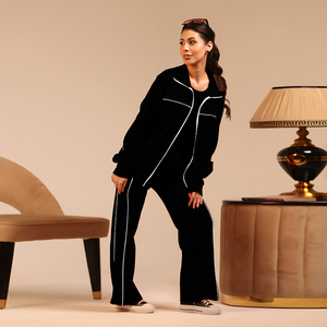 Costume décontracté noir pour femme, style vintage 2026, style de rue européen et américain, manches longues, col pliable, avec pantalon assorti - Product Image 6