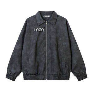 Veste en cuir PU de style Maillard American High Street Retro Trendy Jacket Zipper Lapel Gaufrage Logo Jacket - Product Image 2