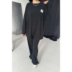 Ensemble de vêtements en velours côtelé noir classique pour femmes en gros - Product Image 2