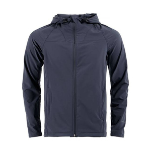 Chaqueta Softshell de hombre azul marino con logotipo de tamaño personalizable capucha de cuello alto de alta calidad transpirable duradera para servicio OEM - Product Image 3