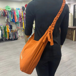 Bolso de compras elegante de estilo con asa única de alta calidad, lona de algodón con fuelle de yute, fabricante, mayorista, bolsas de asas promocionales - Product Image 5