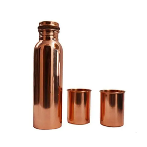 Metal Hammered Shiny Water <b>Bottle</b> <b>With</b> <b>Glass</b> for Ayurveda Health Benefits Drinking Water Copper Water <b>Bottle</b> and <b>Glass</b> Set - Product Image 1