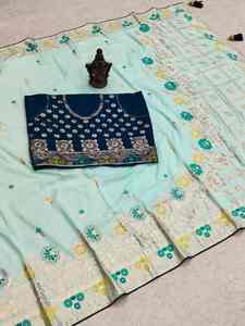 Best Fabric Latest Collection Excellent Quality New Designer Viscose Silk <b>Saree</b> <b>Blouse</b> With Georgette Work at Cheap Rate - Product Image 4