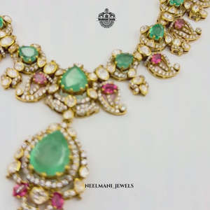 Green Pink Gemstone Ensemble Necklace Classic Gold-Plated White Rose Gold with Zircon Diamond Main Stones for Wedding Party Gift - Product Image 6