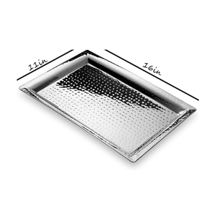 Plateau de service rectangulaire en acier inoxydable martelé polyvalent pour cuisine salle à manger salle de bain 11x16 pouces - Product Image 1