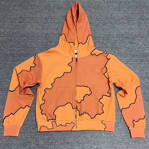 เสื้อมีฮู้ดผ้าคอตตอนแบบซิปโอเวอร์ไซส์สำหรับผู้ชายเสื้อแนวสตรีทแวร์ผ้าคอตตอนพิมพ์ลายบล็อกสีทั่วทุก100% - Product Image 1