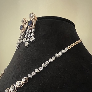 Collier de vrais diamants naturels serti de boucles d'oreilles en pierre bleue 14K 18K or massif rond taille brillante bijoux de fiançailles à la mode - Product Image 3