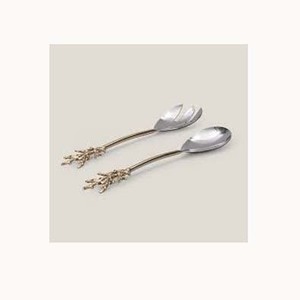 <b>Gold</b> Plated Salad Server Spoon & Fork Set Wedding Table Decor Spoon Salad Server Long Rope Twisted Design Handle - Product Image 4