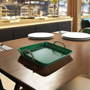 Plateau de service rectangulaire de couleur verte plateau martelé Design moderne hôtel Restaurant mariage maison plateaux de chocolat décoratifs - Product Image 3