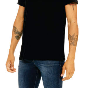 Camiseta de manga corta Triblend Unisex, Camiseta de algodón 50% rayón 25% poliéster 25% Airlume peinado y anillo, solo 3,8 oz, color negro sólido - Product Image 5