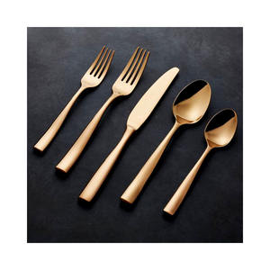 Ensemble de couverts en acier inoxydable fait à la main, en laiton doré gaufré, poignée d'extrémité de conception tropicale, poignée plate - Product Image 6