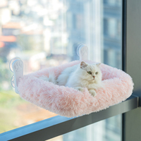 Hamac de fenêtre pour chat sans fil, pliable, en fausse fourrure, avec ventouses robustes, pour intérieur