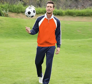 ชุดกีฬาแฟชั่นบุรุษมีเสื้อแจ็กเก็ตปกสูงสีส้มและกางเกงสีกรมท่าออกแบบมาสำหรับการฝึกซ้อมวิ่งยิมและกิจกรรมประจำวัน - Product Image 6