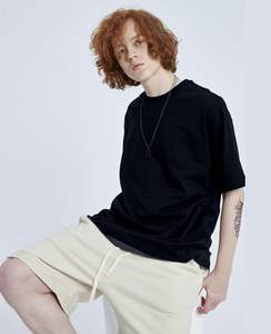 เสื้อยืดคอกลมเปิดไหล่ปล่อย100% สำหรับผู้ชาย, เสื้อยืดโอเวอร์ไซส์สำหรับผู้ชายทำจากผ้าฝ้าย - Product Image 2