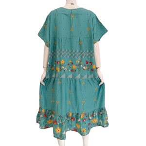 Chrysanta femmes doux motif fleuri été col rond genou à manches courtes Jumbo taille chemise de nuit confortable rayonne maison robe élastique - Product Image 3