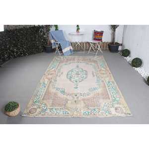 Turkish Rug, Large 5.4x8.8 ft Vintage Rug, <b>Brown</b> Blue Camouflage <b>Wool</b> Rug - Product Image 1