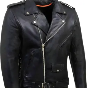 Hight Quality Men's Brando Motorcycle Leather Jacket In Cowhide and Full Grain With Customized Design Labels And Hangtags