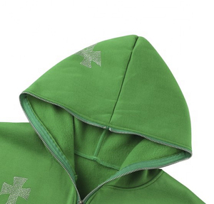 Factory Direct Supply Solid Color <b>Men</b> Rhinestone Hoodies <b>Men</b> High Quality Print Logo Thick Rhinestone <b>Zip</b> <b>up</b> Hoodie - Product Image 5