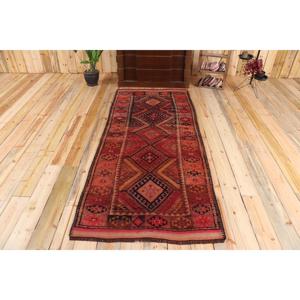 Vintage Accent Rug 3.2x7.5 ft, <b>Red</b> Paisley Turkish <b>Wool</b> Rug - Product Image 1