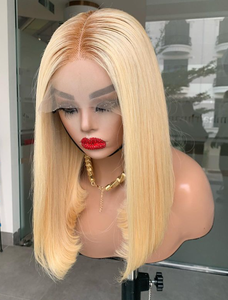 Perruques BLONDES de haute qualité en cheveux vierges naturels, style bob lisse et soyeux - Product Image 1