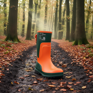 รองเท้าบูทนิรภัยสีเขียวมะกอก/สีส้ม รุ่นเอล์ม 46 สำหรับงานป่าไม้ ถุงมือยางธรรมชาติสำหรับทำสวน และอุปกรณ์ป้องกัน - Product Image 3