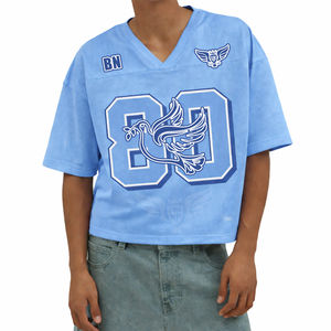 Camiseta Deportiva Corta Extra Grande para Mujer, Estilo Jersey de Fútbol, Azul Marino, Malla, Cuello en V, Ropa Deportiva Urbana para Chicas - Product Image 5