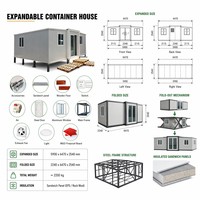 Maison conteneur pliable et extensible de 20 pieds, maison préfabriquée modulaire, espace de vie surélevé