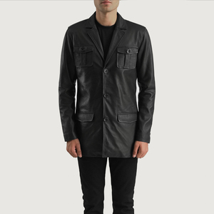 Blazer en cuir pour hommes Veste de tailleur décontractée à col cranté 2 boutons Slim Moto Faux cuir Veste de tailleur Vestes Letterman - Product Image 6