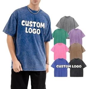 Camisetas de Hombre de Alta Calidad, 100% Algodón, Transpirables, 220g, Lavadas con Ácido, Estampadas con Serigrafía, Estilo Vintage, Corte Holgado - Product Image 1