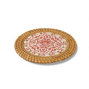 Handcrafted Bohemian Style Natural Rattan <b>Coaster</b> <b>Set</b> with Matching Tray Made From Premium Rattan Vietnam for Home Use - Product Image 3