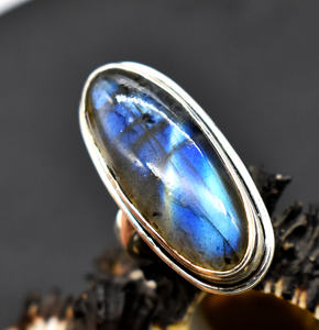 Natural Labradorite Gemstone Ring 92.5 Sterling Silver Top Quality Loose Gemstone Cabochon Crystal Ring <b>Christmas</b> <b>Gift</b> - Product Image 2