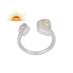 แหวนโอปอลและควอตซ์คริสตัลปรับได้แหวนเงินแท้จากเอธิโอเปียดีไซน์ล่าสุด - Product Image 1