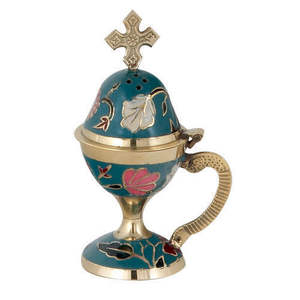 Brûleur d'encens en laiton léger et portable Design floral peint à la main dernier style unique de table avec parfum de lavande et de rose - Product Image 1