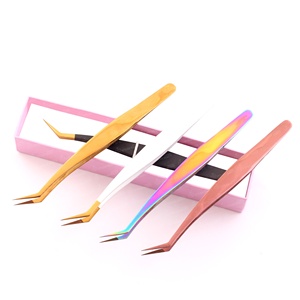 Personalized Stainless Steel Eyelash Extension Tweezers with Pointed Tip and Customized Packaging - Product Image 1