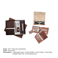 Kotak Kacamata Kulit Asli RFID Paket Hadiah Panjang 5 in 1 Dompet Unisex Tempat Kartu Gantungan Kunci Pulpen Roller Logam Hadiah Tahun Baru Ulang Tahun