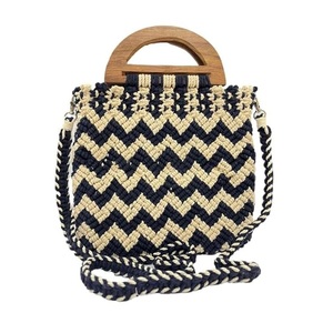 Sac tissé à blocs de couleur pour femmes avec poignée en bois petit sac à main à bandoulière pour vacances à la plage fermeture éclair - Product Image 3