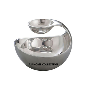 Diseño de doble cuenco Brillante pulido Interior Color plata Aluminio Metal Chip y cuencos de inmersión para servir alimentos Fiestas Uso en el hogar - Product Image 1