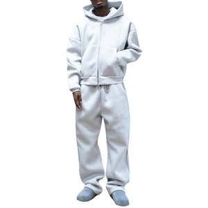 100% coton 500-600 Gsm pull survêtements respirant sweats à capuche survêtement Baggy surdimensionné à capuche pantalons de survêtement ensemble hommes solide - Product Image 4
