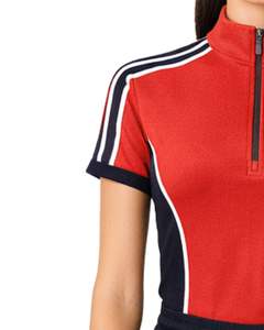 Conjunto Deportivo de Dos Piezas para Mujer, Camiseta Polo Roja y Negra con Cierre de Cremallera y Pantalones Cortos con Cordón, Ropa Deportiva para Gimnasio - Product Image 2