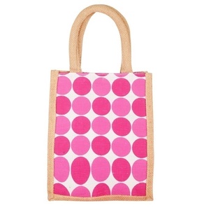 Grand sac fourre-tout écologique en jute biologique sérigraphié personnalisé sac bandoulière fait à la main avec motif de points et logo personnalisé pour sacs de mariage - Product Image 1