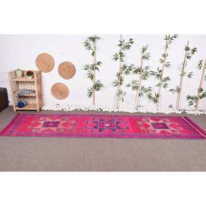 Alfombra turca Vintage estilo bohemio 2,9X11 pies clásico área grande patrón rectangular rosa púrpura lana Material látex para pasillo - Product Image 2