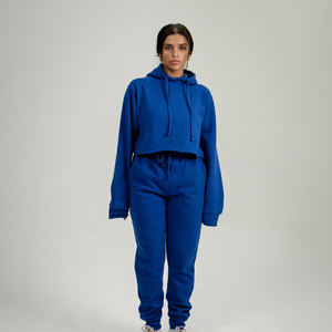 Conjunto de chándal de algodón con logotipo personalizado para mujer, Sudadera corta de 2 piezas y joggers, ropa de descanso elegante, chándal, ropa de calle transpirable - Product Image 1