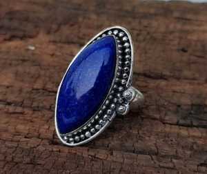 Diseñador hecho a mano 925 plata esterlina Marquesa anillo diamante joyería fina para mujer boda fiesta de compromiso con lapislázuli - Product Image 4