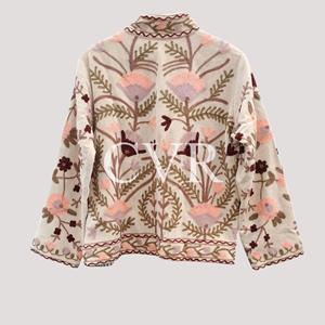 Chaqueta Bohemia con Cuello Mandarín y Bordado Floral, Talla Grande, Ropa Exterior para Mujer, Estilo Casual Otoñal, Manga Larga, Poliéster - Product Image 3