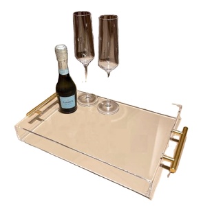 Vente en gros de plateau de service en acrylique avec poignées en métal transparent, élégant et solide, idéal pour le service à thé et à café au restaurant - Product Image 1