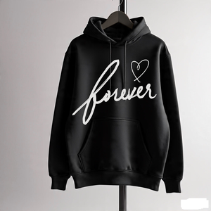 Sudadera con Capucha Unisex con Estampado de Corazón You & Me, Sudadera Informal de Algodón Negro, Tejido de Punto, Corte Regular, para Otoño - Product Image 4
